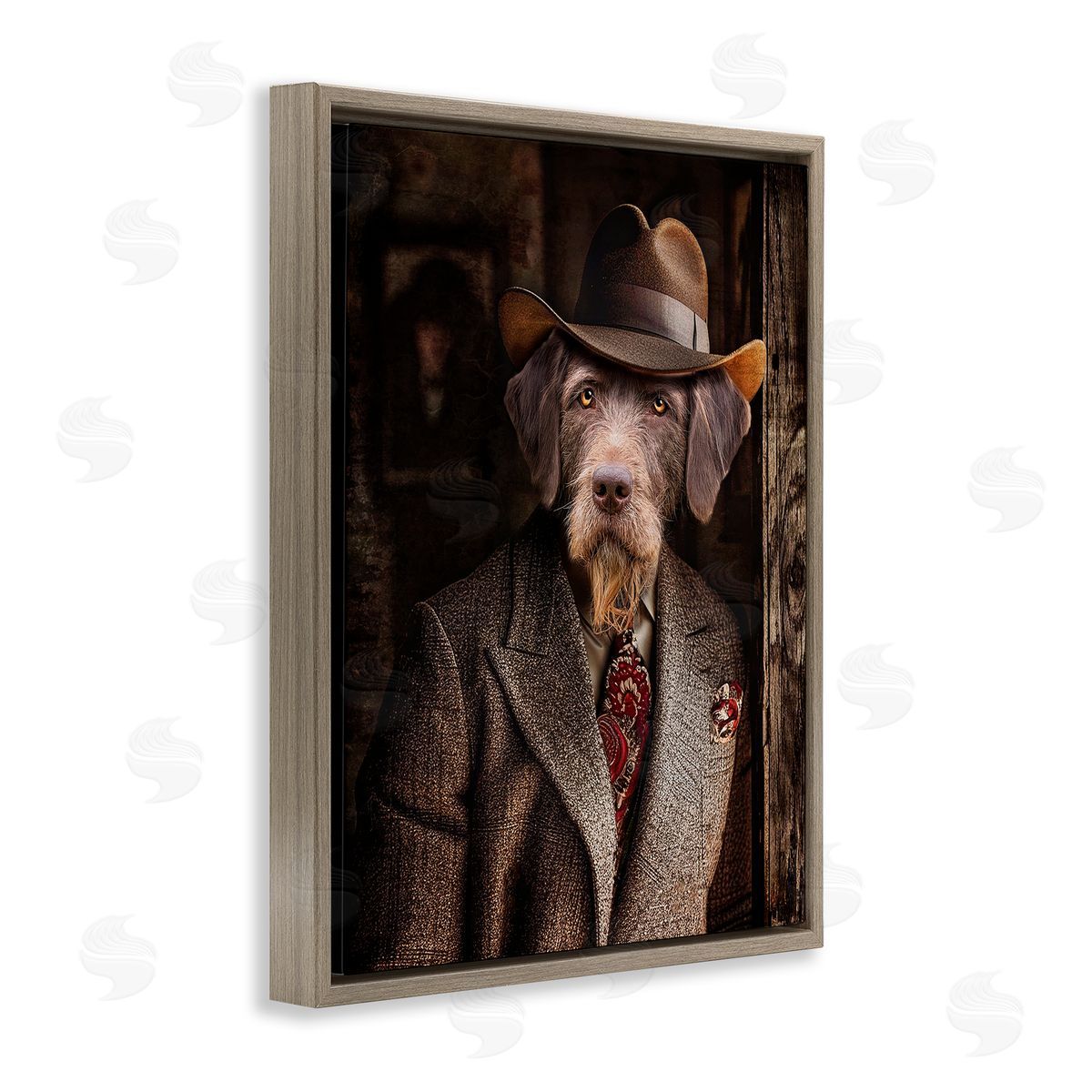 Classic Dog in Suit Brown Floating Frame Canvas Wall Art, Home Decor by Karen Burke