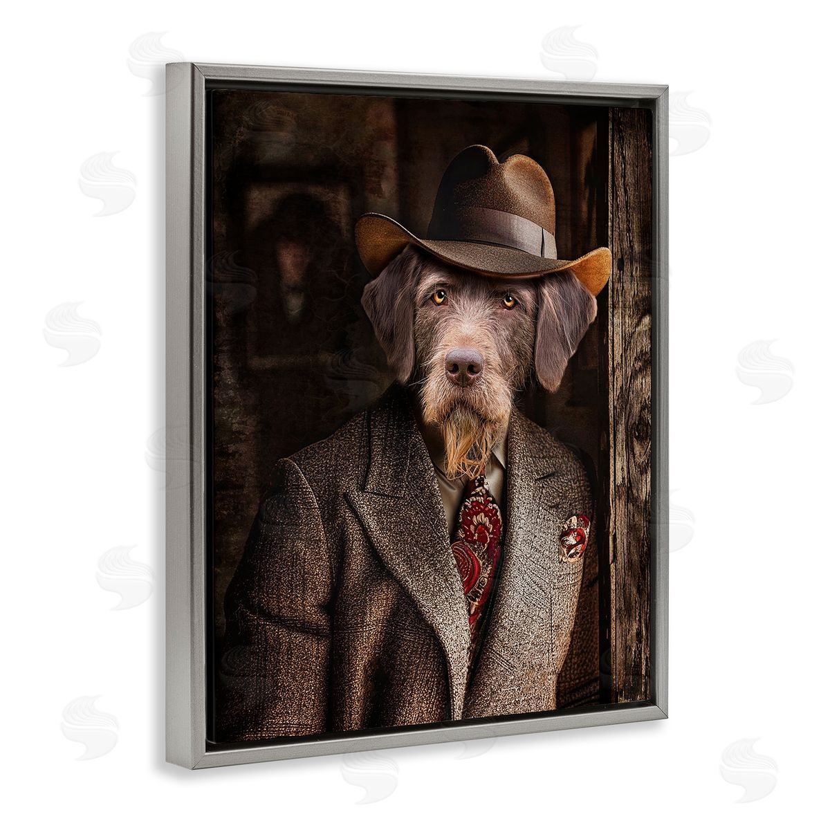 Classic Dog in Suit Grey Floating Frame Canvas Wall Art, Home Decor by Karen Burke