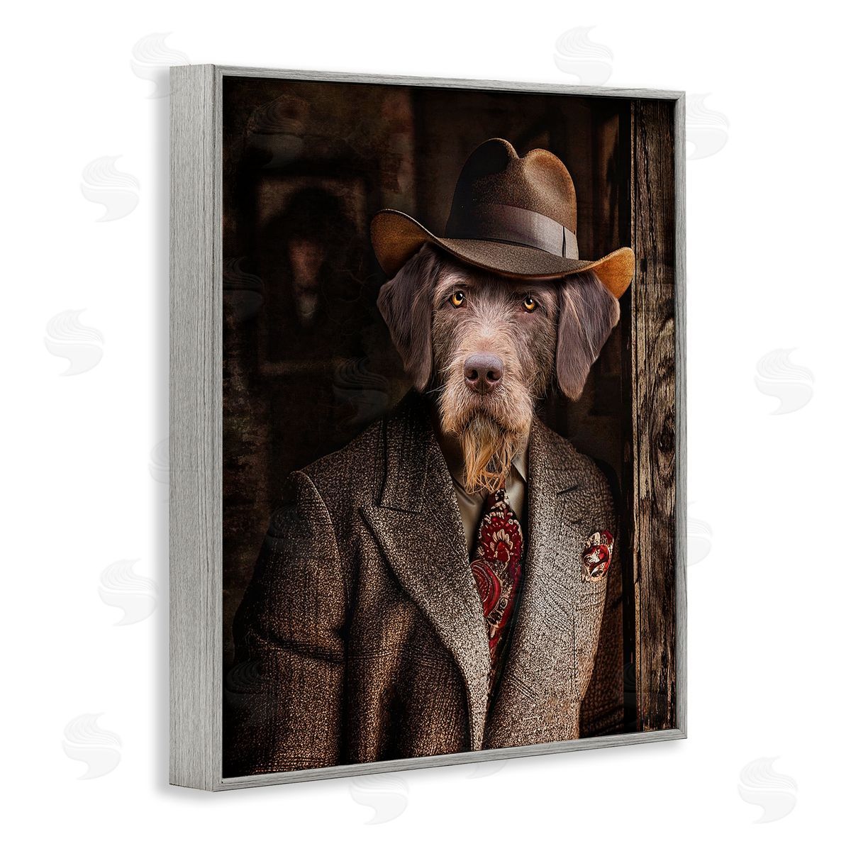 Classic Dog in Suit Grey Frame Print Wall Art, Home Decor by Karen Burke