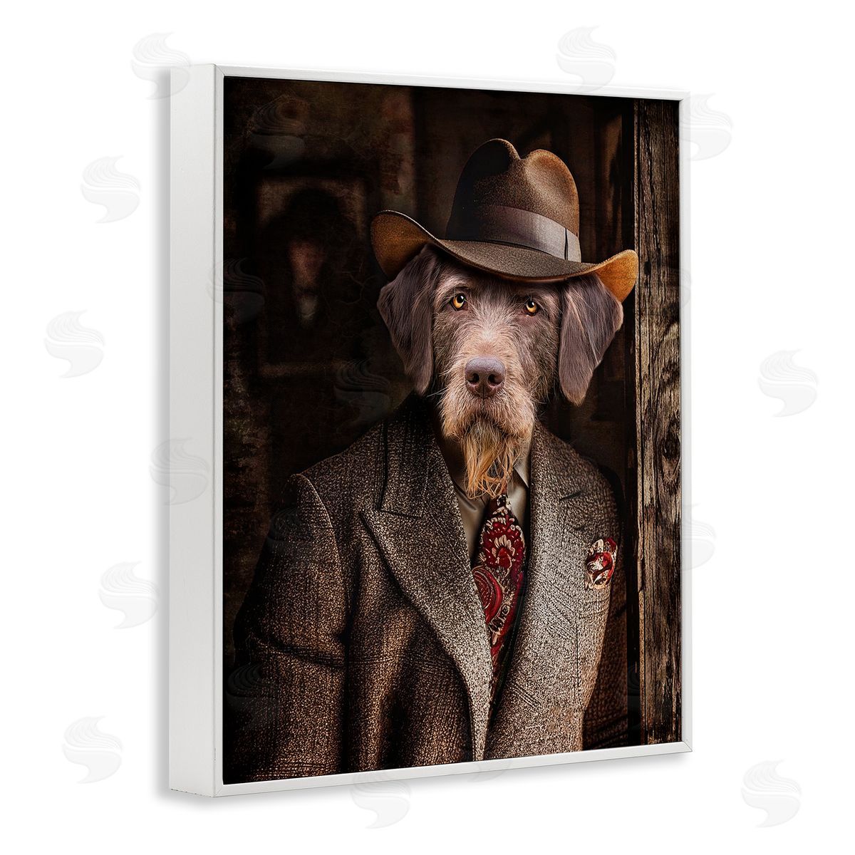 Classic Dog in Suit White Frame Print Wall Art, Home Decor by Karen Burke
