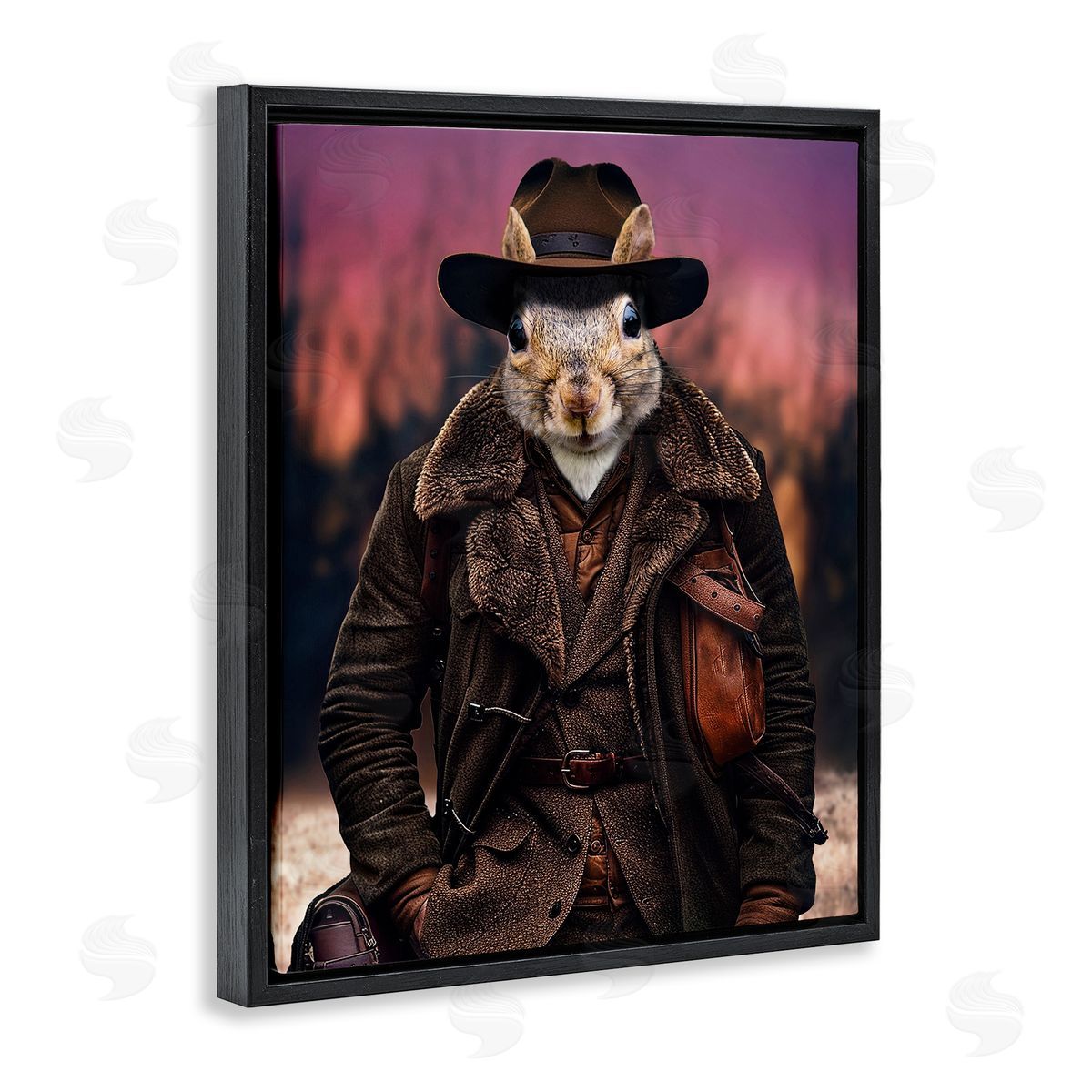 Classic Squirrel Fashion Black Floating Frame Canvas Wall Art, Home Decor by Karen Burke