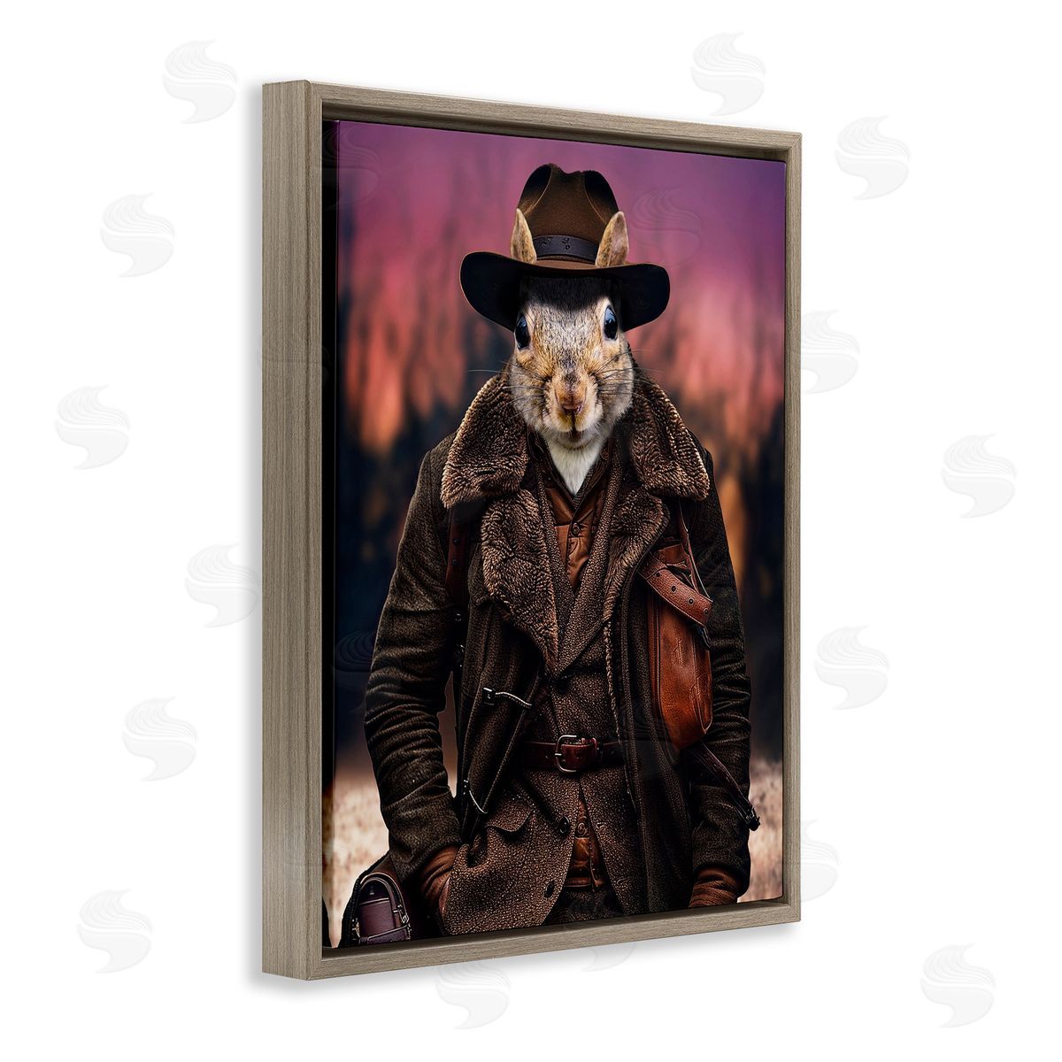 Classic Squirrel Fashion Brown Floating Frame Canvas Wall Art, Home Decor by Karen Burke