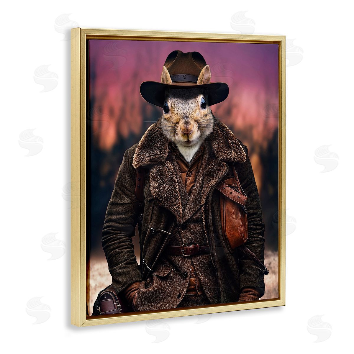 Classic Squirrel Fashion Gold Floating Frame Canvas Wall Art, Home Decor by Karen Burke