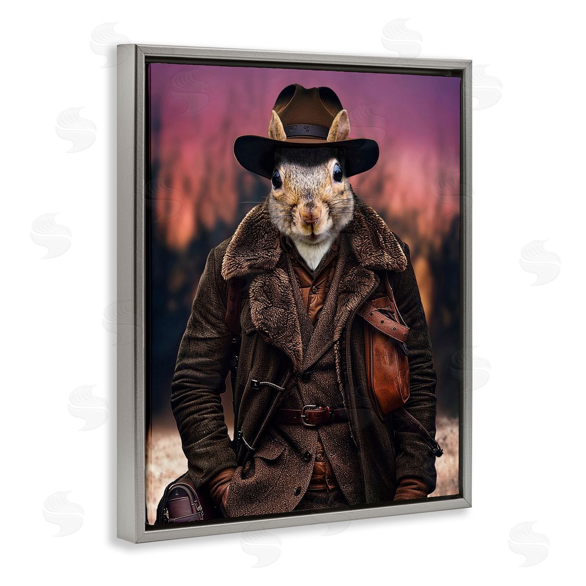 Classic Squirrel Fashion Grey Floating Frame Canvas Wall Art, Home Decor by Karen Burke