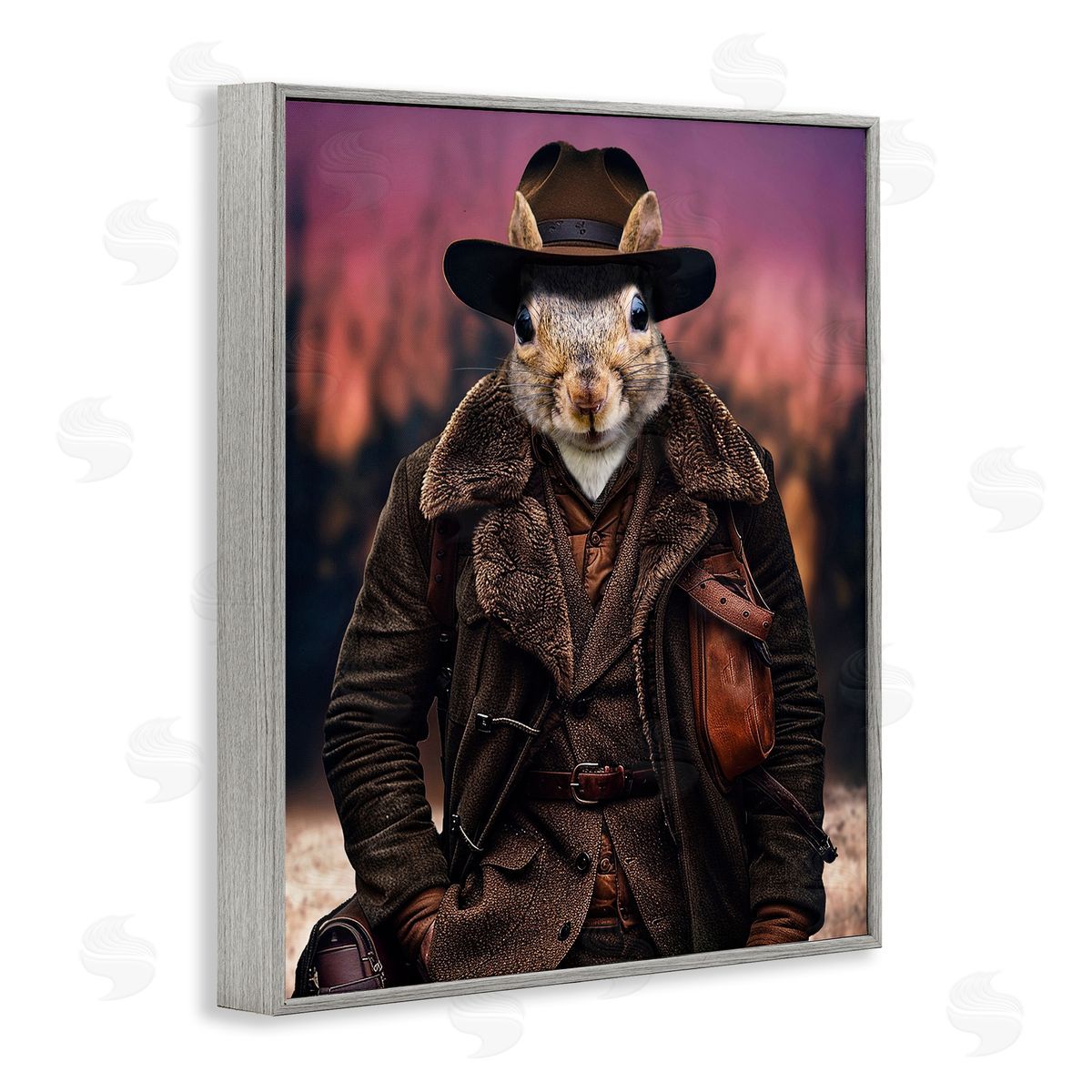 Classic Squirrel Fashion Grey Frame Print Wall Art, Home Decor by Karen Burke