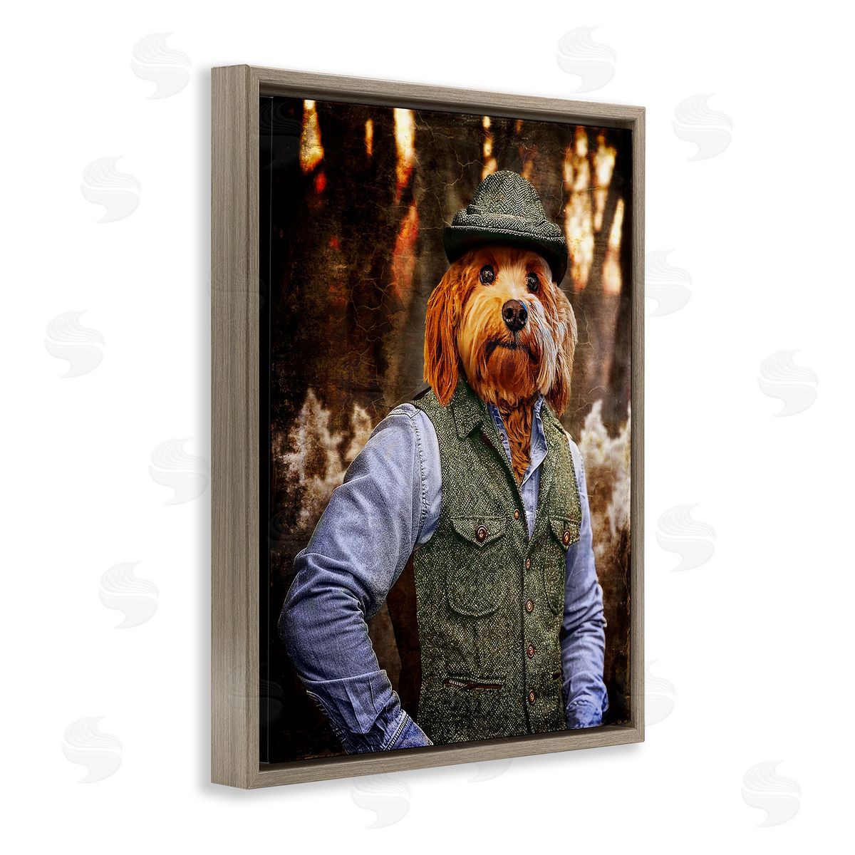 Terrier Dog Classic Clothing Brown Floating Frame Canvas Wall Art, Home Decor by Karen Burke