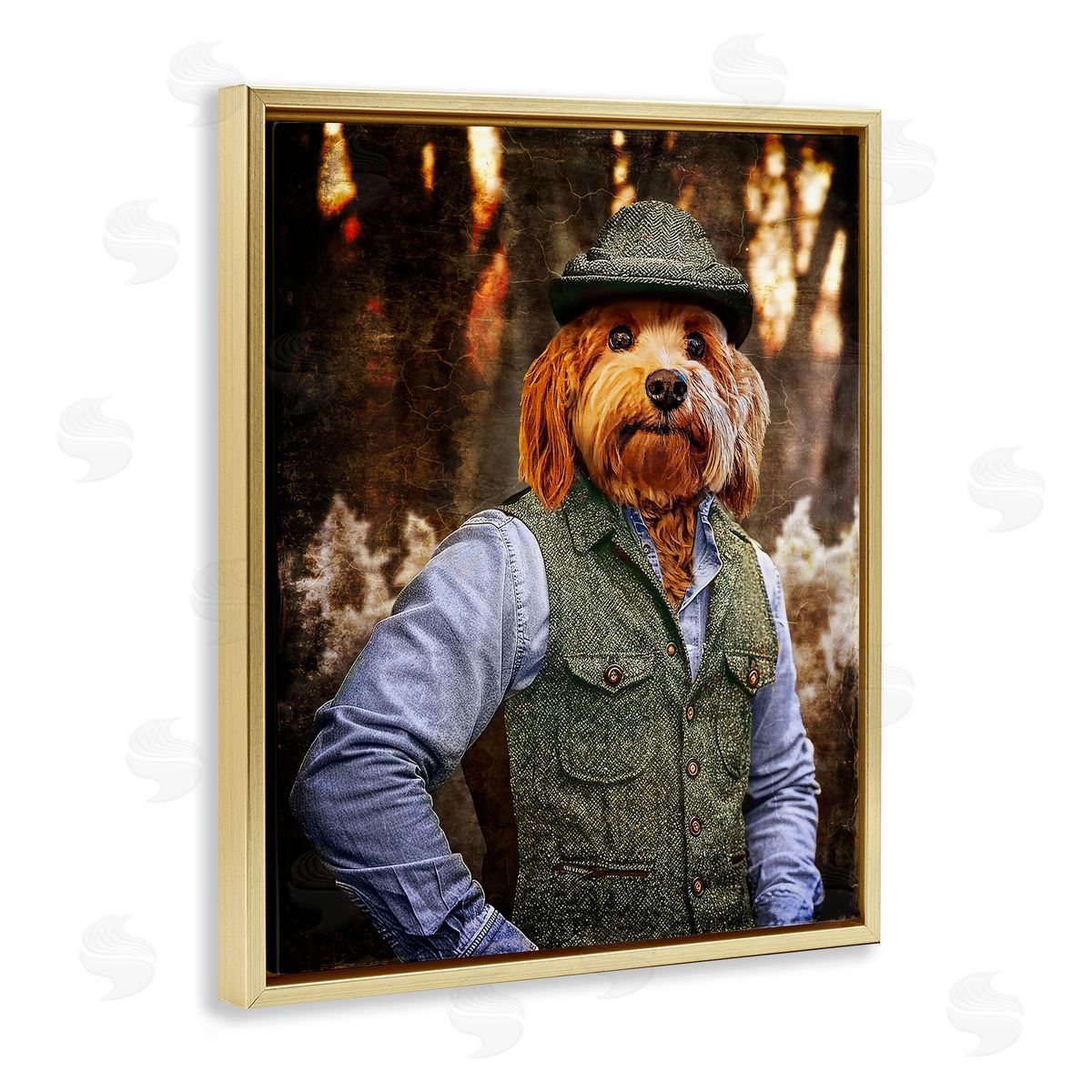 Terrier Dog Classic Clothing Gold Floating Frame Canvas Wall Art, Home Decor by Karen Burke