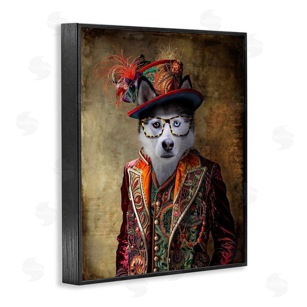 Husky Dog Eclectic Suit Black Frame Print Wall Art, Home Decor by Karen Burke