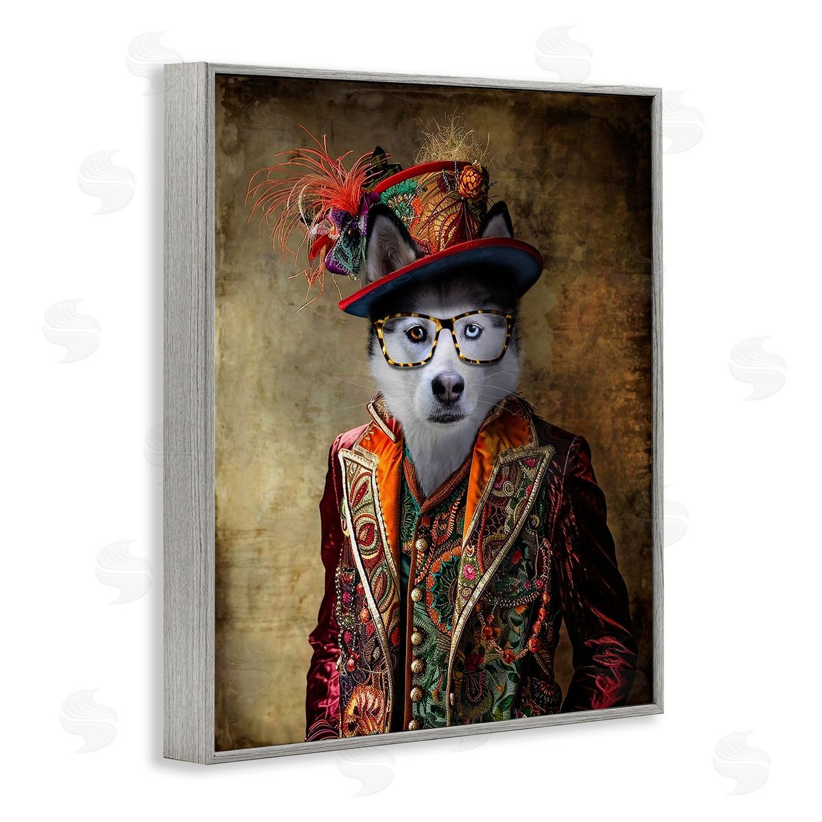 Husky Dog Eclectic Suit Grey Frame Print Wall Art, Home Decor by Karen Burke