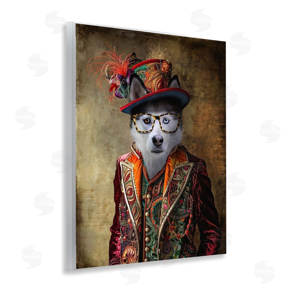 Husky Dog Eclectic Suit Wood Plaque Wall Art, Home Decor by Karen Burke