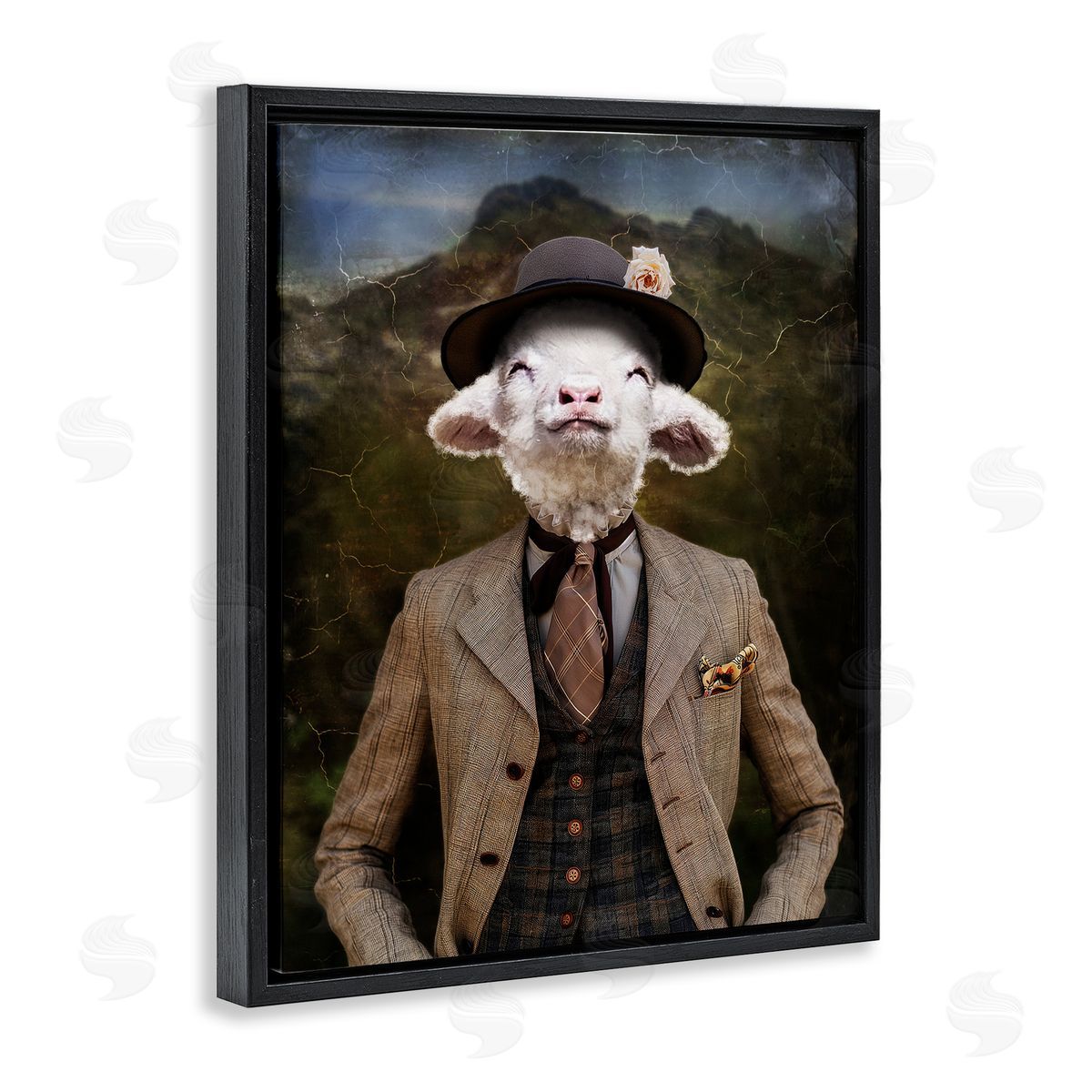 Happy Classic Lamb Black Floating Frame Canvas Wall Art, Home Decor by Karen Burke