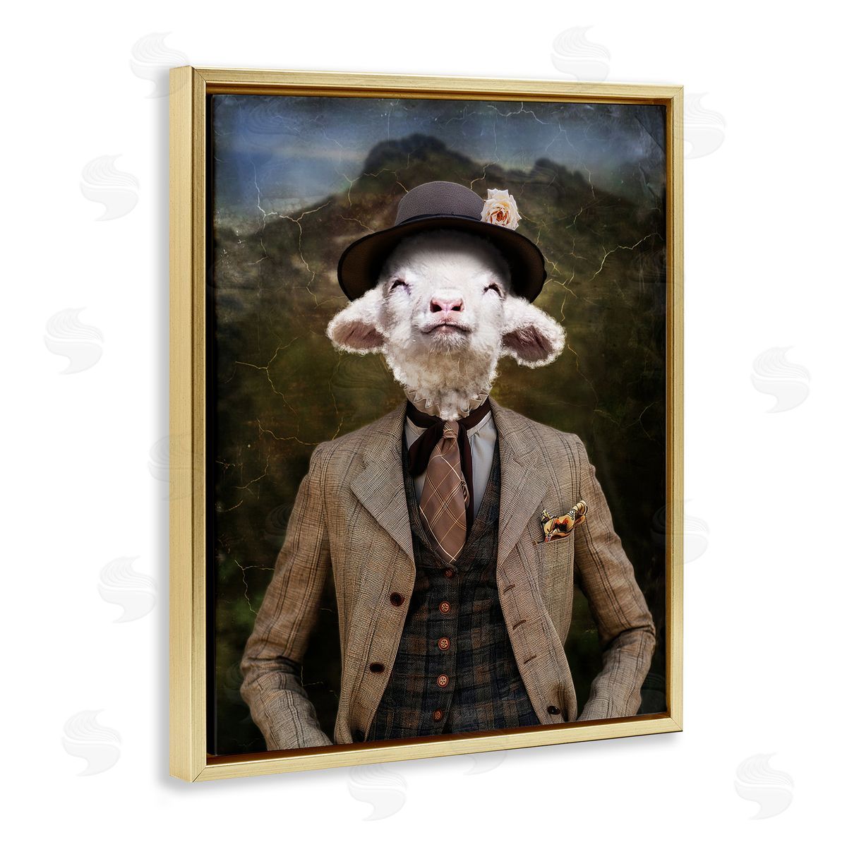 Happy Classic Lamb Gold Floating Frame Canvas Wall Art, Home Decor by Karen Burke