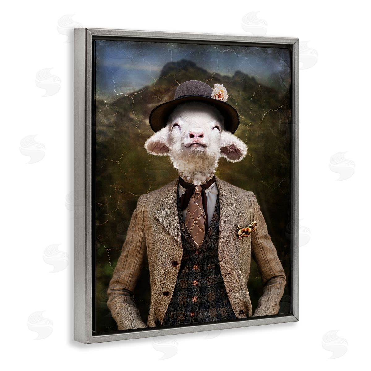 Happy Classic Lamb Grey Floating Frame Canvas Wall Art, Home Decor by Karen Burke