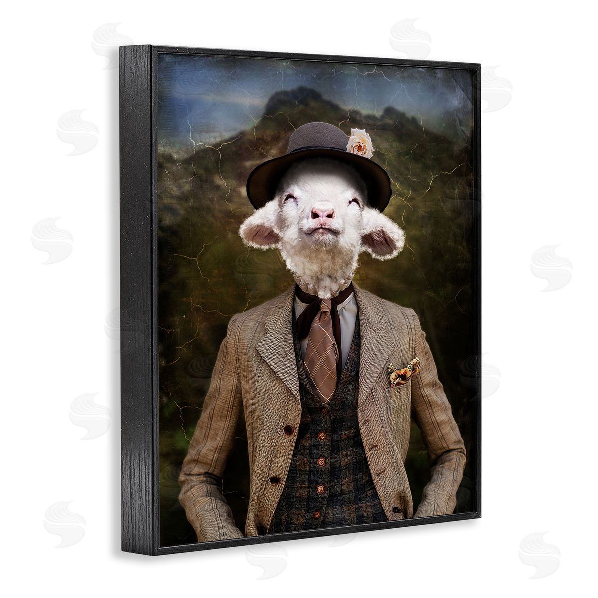 Happy Classic Lamb Black Frame Print Wall Art, Home Decor by Karen Burke
