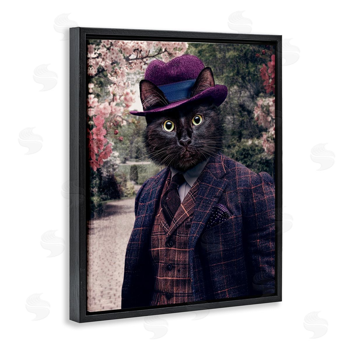Vintage Clothing Cat Black Floating Frame Canvas Wall Art, Home Decor by Karen Burke