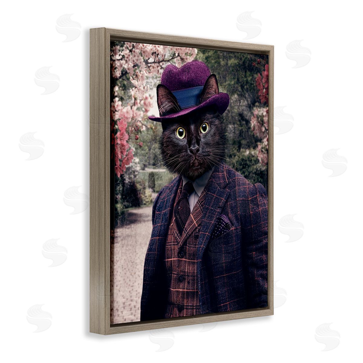 Vintage Clothing Cat Brown Floating Frame Canvas Wall Art, Home Decor by Karen Burke