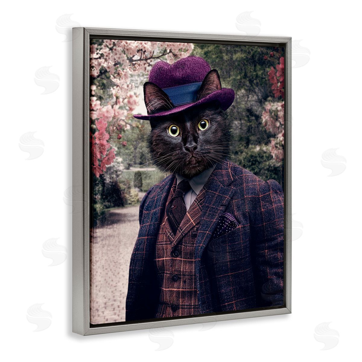 Vintage Clothing Cat Grey Floating Frame Canvas Wall Art, Home Decor by Karen Burke