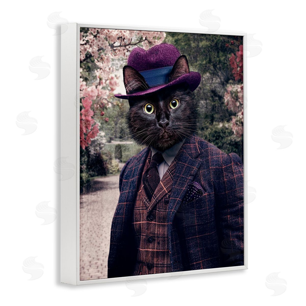 Vintage Clothing Cat White Frame Print Wall Art, Home Decor by Karen Burke