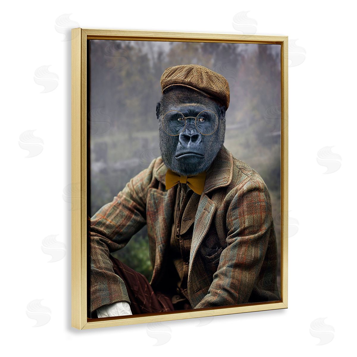 Vintage Gorilla Portrait Gold Floating Frame Canvas Wall Art, Home Decor by Karen Burke