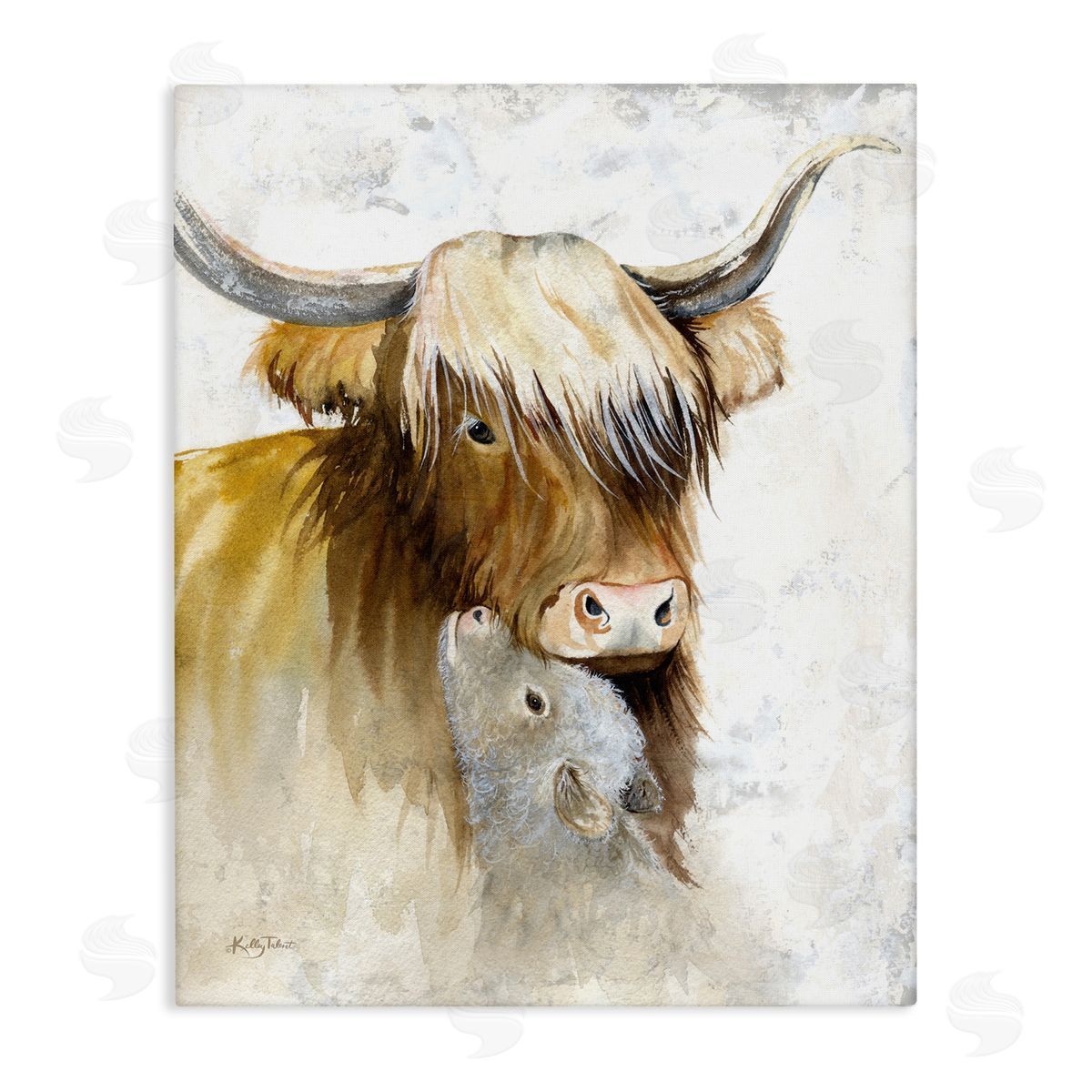 Kelley Talent Neutral Longhorn & Calf Canvas Wall Art Print
