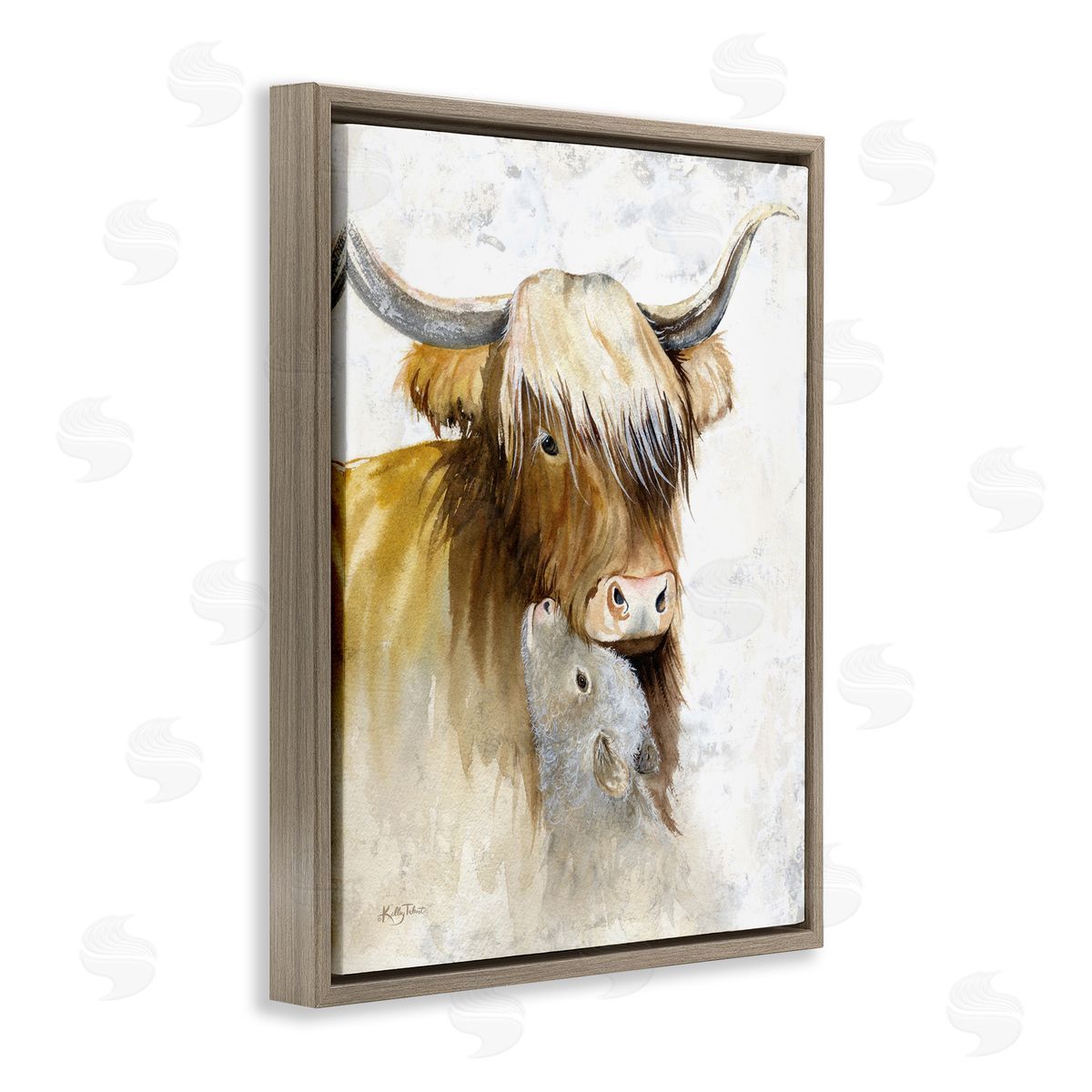 Kelley Talent Neutral Longhorn & Calf Brown Floating Frame Canvas Wall Art Print