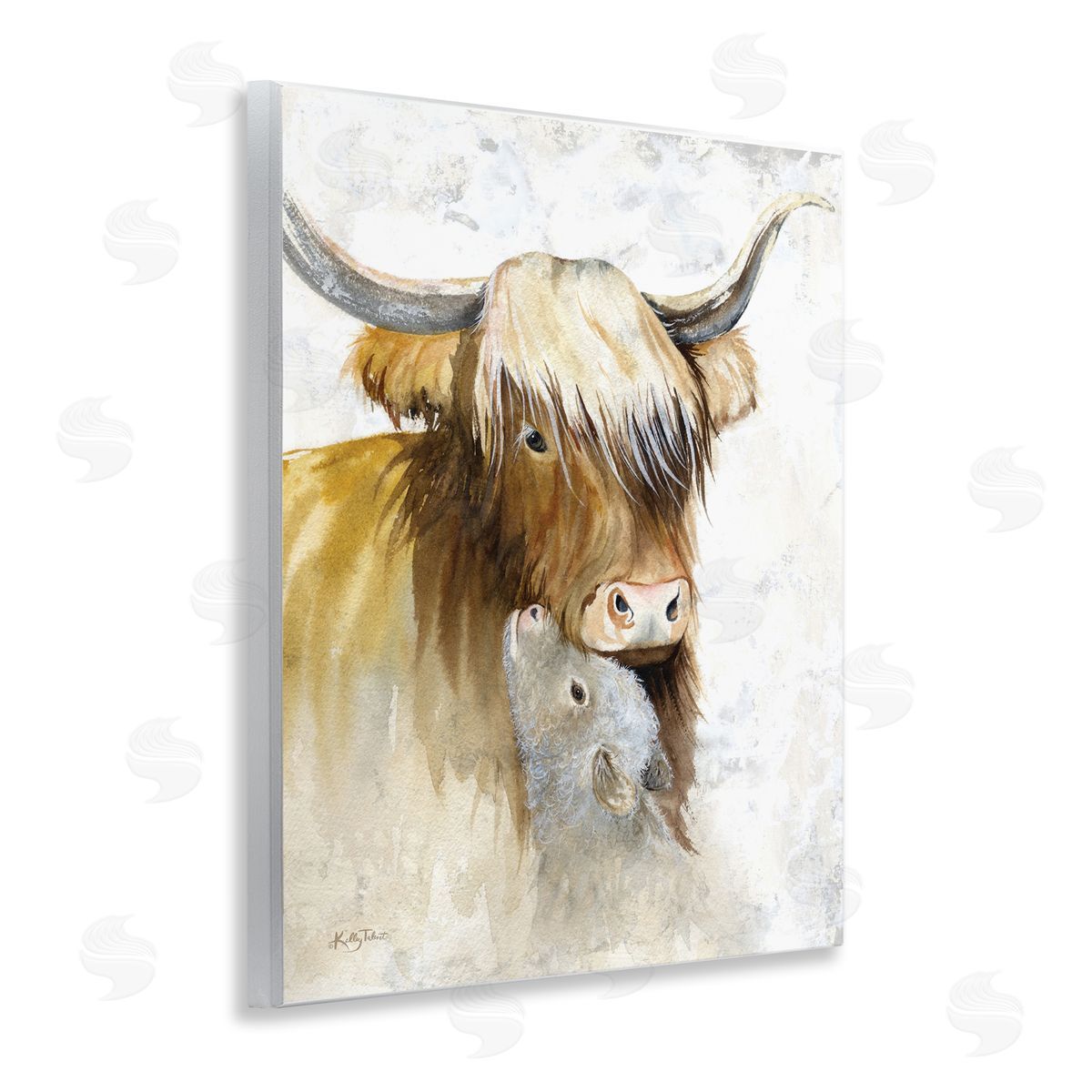 Kelley Talent Neutral Longhorn & Calf Wooden Wall Plaque Art Print