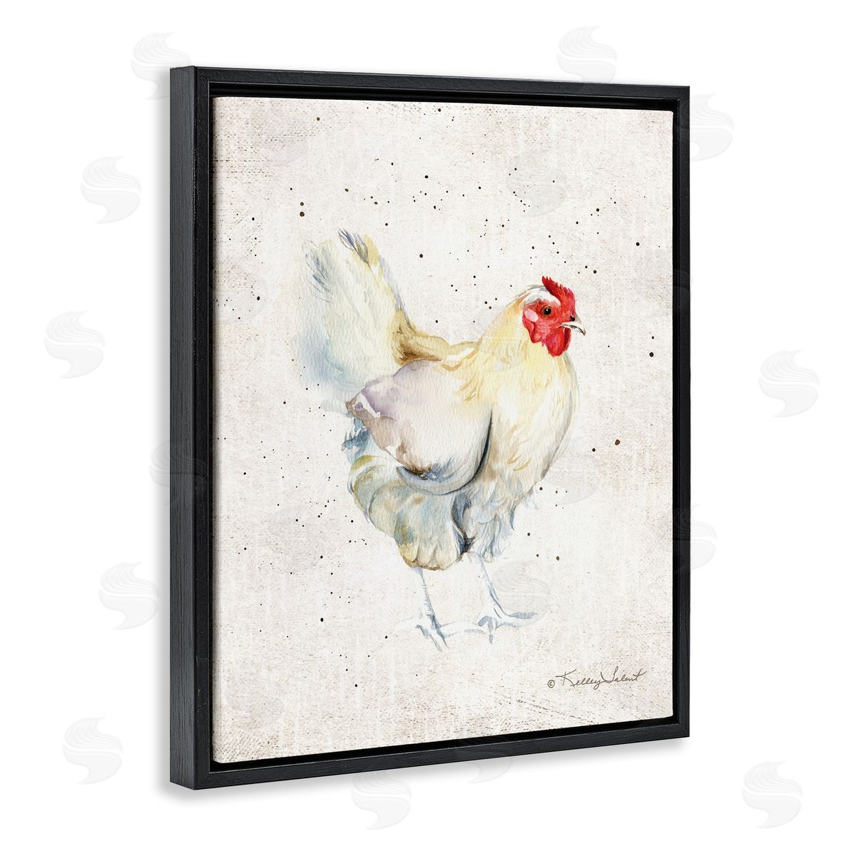 Kelley Talent Chicken with Speckled Paint Black Floating Frame Canvas Wall Art Print