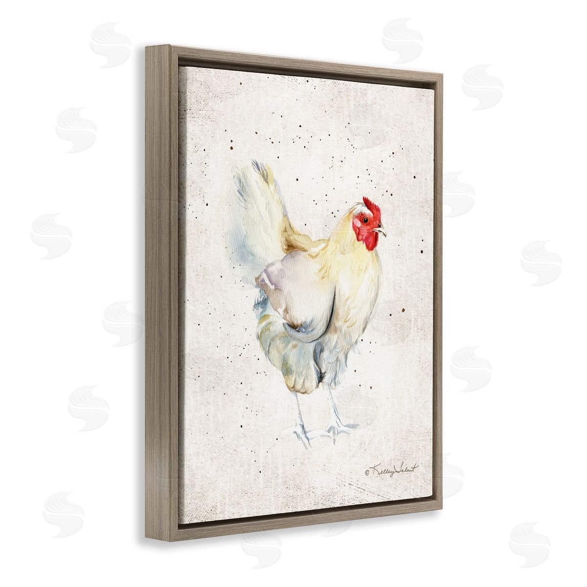 Kelley Talent Chicken with Speckled Paint Brown Floating Frame Canvas Wall Art Print