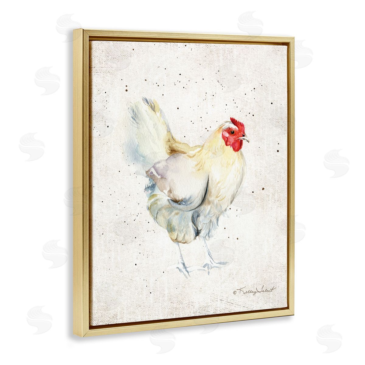 Kelley Talent Chicken with Speckled Paint Gold Floating Frame Canvas Wall Art Print