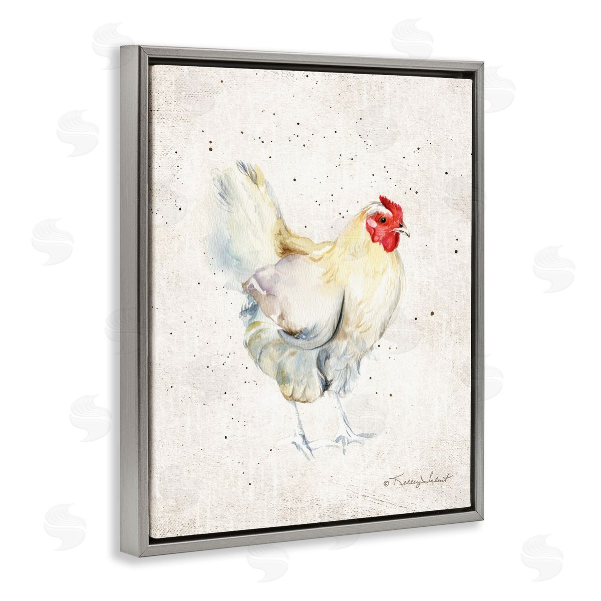 Kelley Talent Chicken with Speckled Paint Gray Floating Frame Canvas Wall Art Print