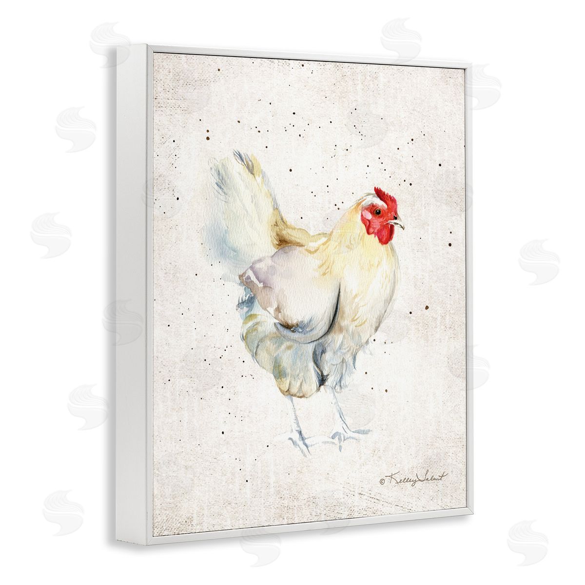 Kelley Talent Chicken with Speckled Paint White Framed Giclee Wall Art Print