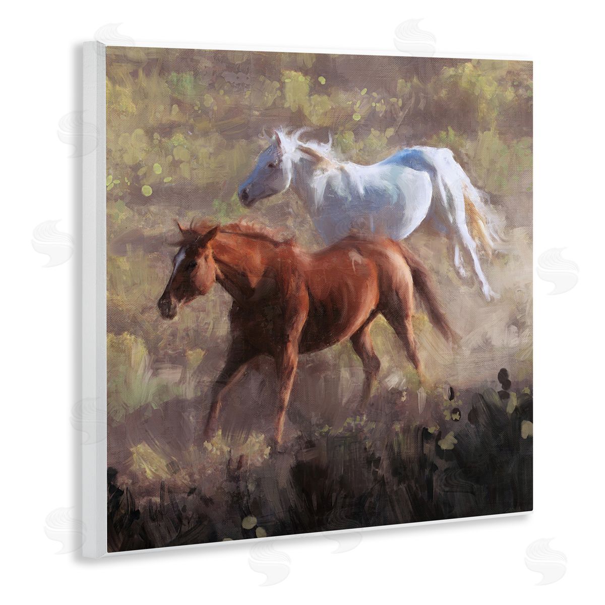 Brown and White Wild Horses Wood Plaque Wall Art, Home Decor by Nina Blue