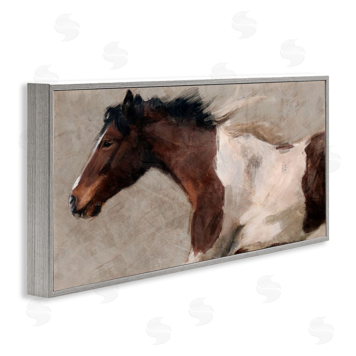 Brown and White Horse Grey Frame Print Wall Art, Home Decor by Nina Blue