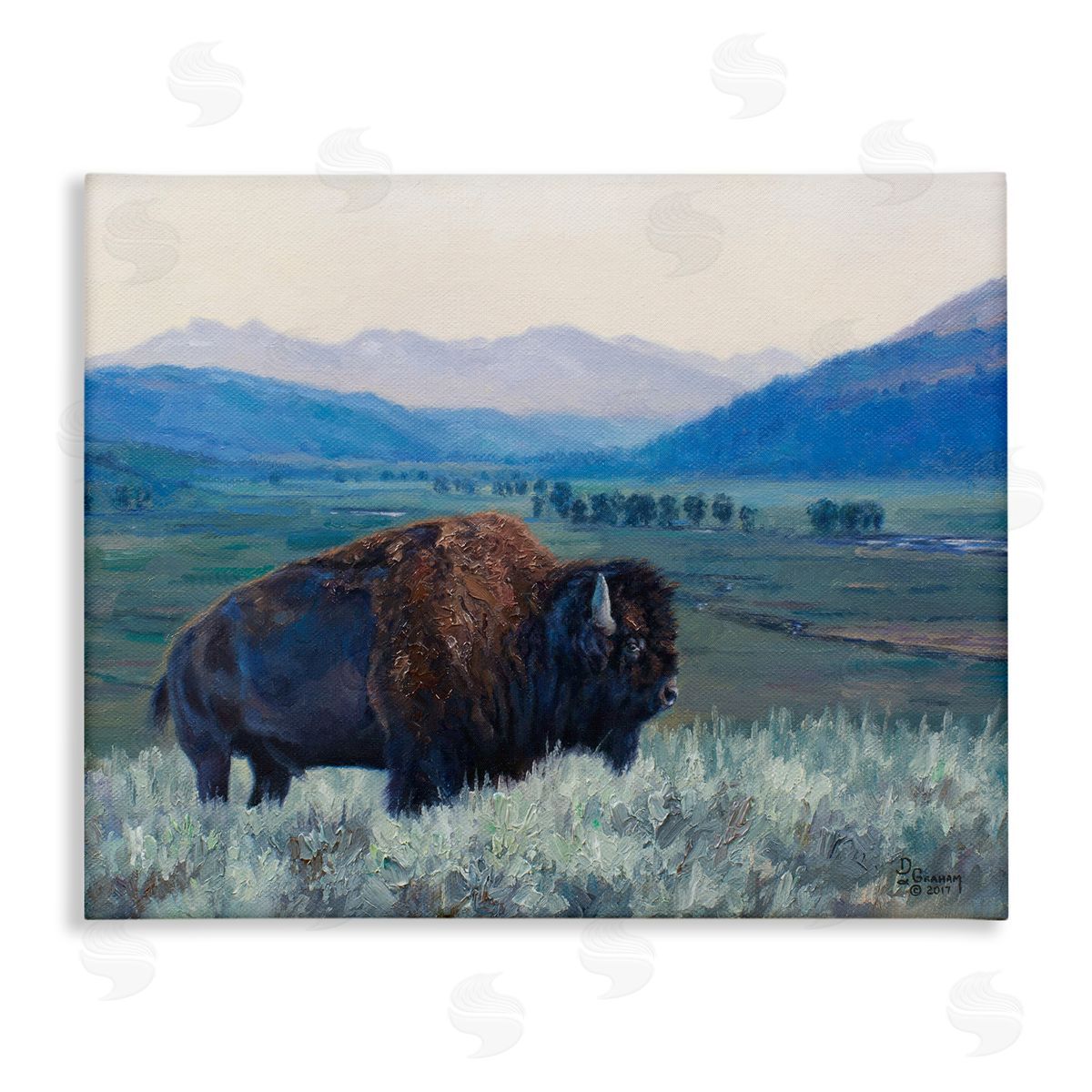 Bison and Country Mountains Canvas Wall Art, Home Decor by David Graham