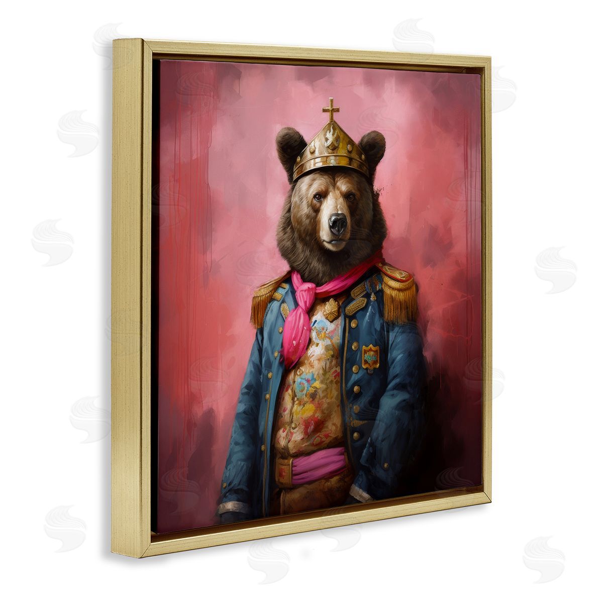 Regal Bear Portrait Gold Floating Frame Canvas Wall Art, Home Decor by Lazar Studio