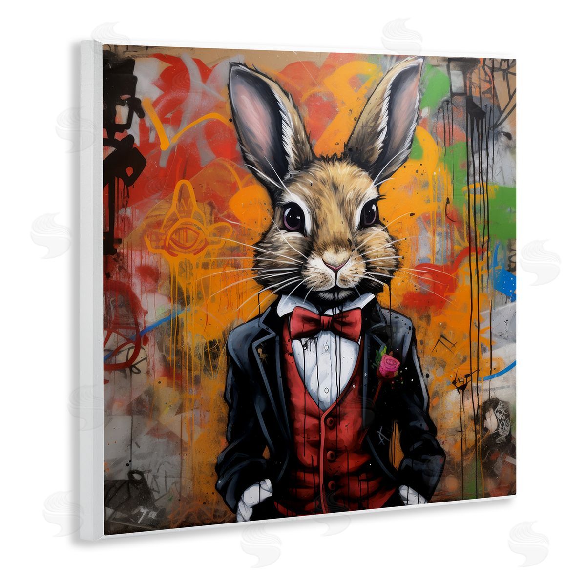 Urban Graffiti Rabbit Wood Plaque Wall Art, Home Decor by Lazar Studio