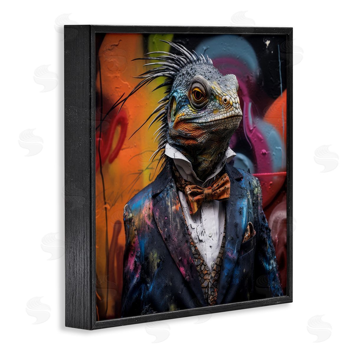 Urban Graffiti Iguana Black Frame Print Wall Art, Home Decor by Lazar Studio