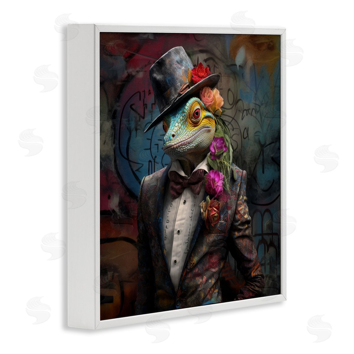 Urban Graffiti Lizard White Frame Print Wall Art, Home Decor by Lazar Studio