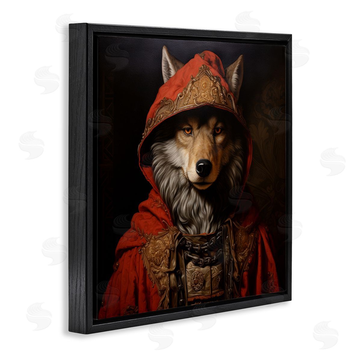 Wolf with Red Cloak Black Floating Frame Canvas Wall Art, Home Decor by Lazar Studio