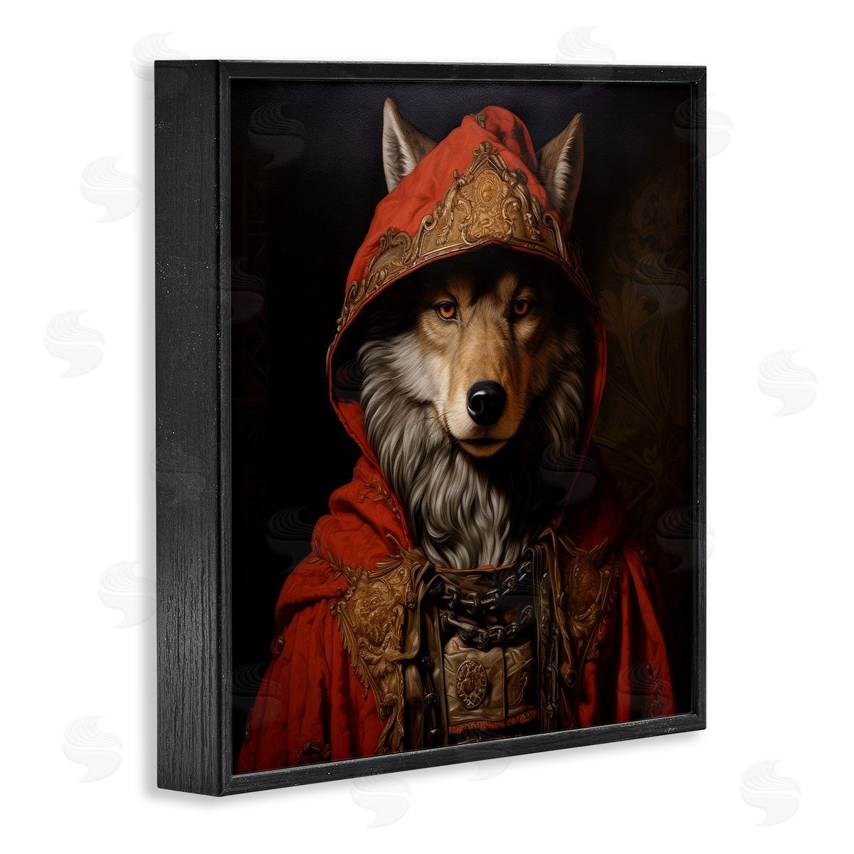 Wolf with Red Cloak Black Frame Print Wall Art, Home Decor by Lazar Studio
