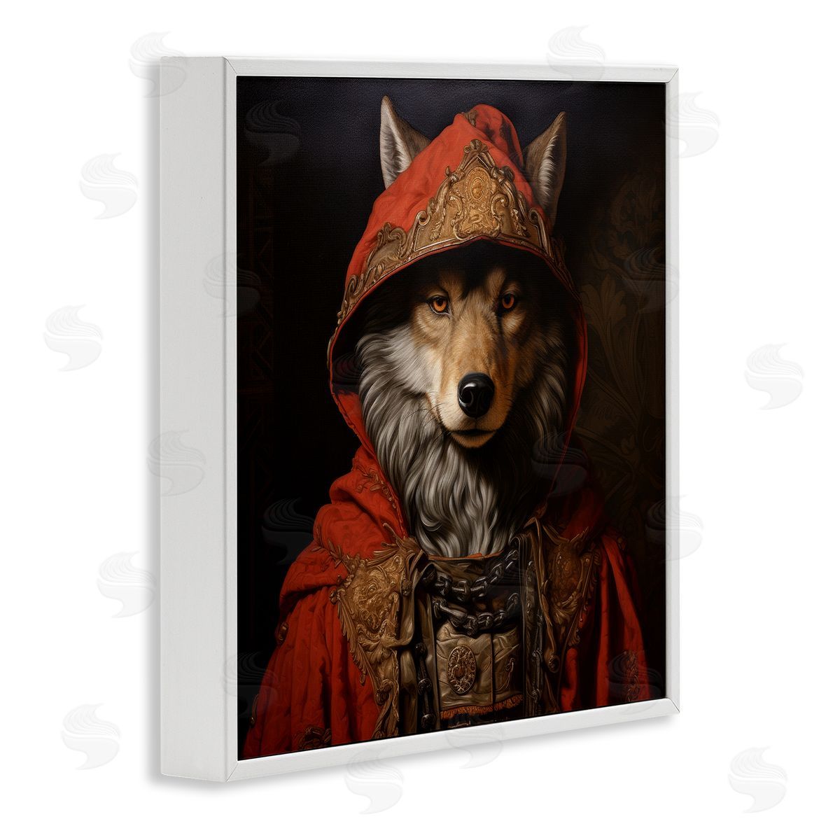 Wolf with Red Cloak White Frame Print Wall Art, Home Decor by Lazar Studio