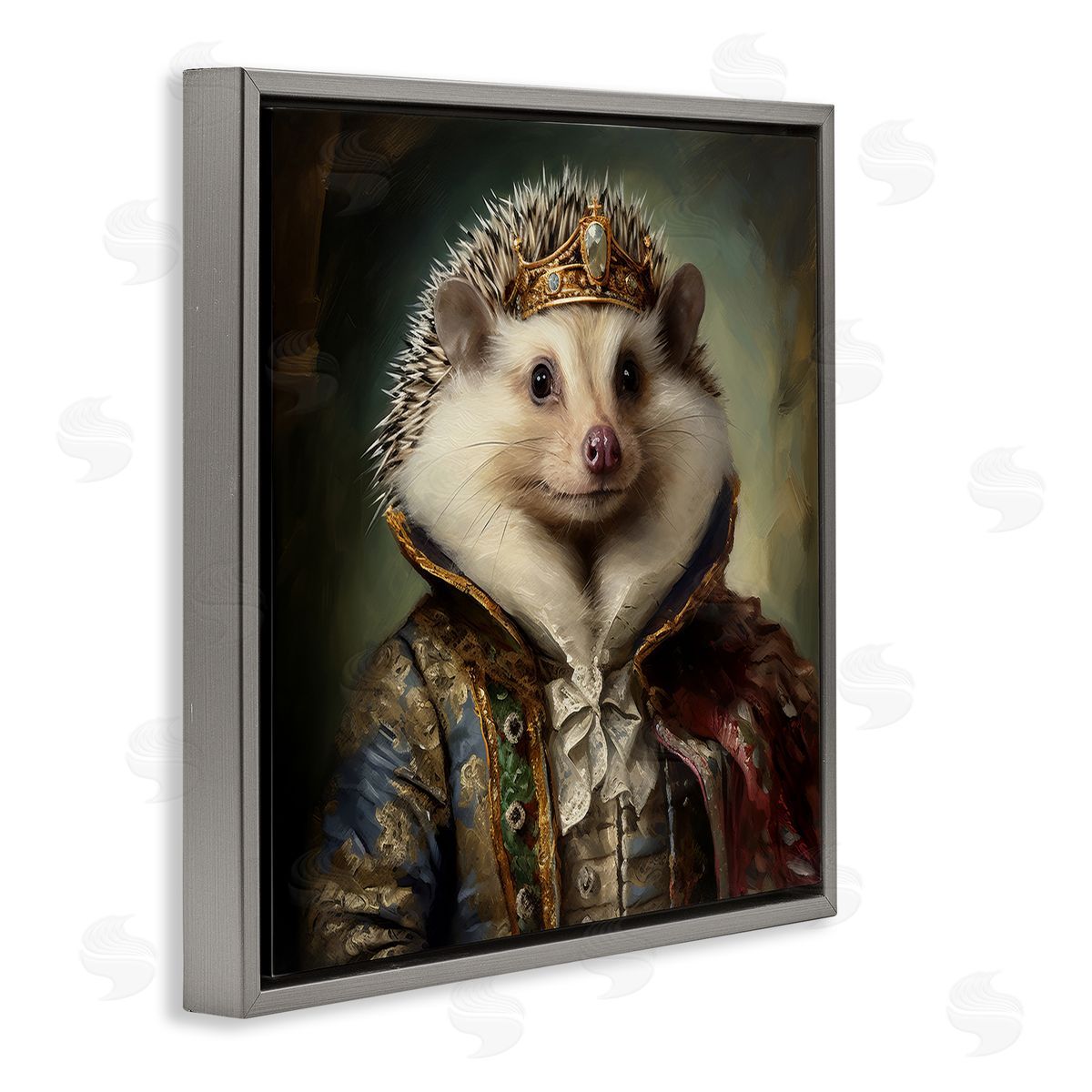 Hedgehog Regal Transformation Grey Floating Frame Canvas Wall Art, Home Decor by Lazar Studio
