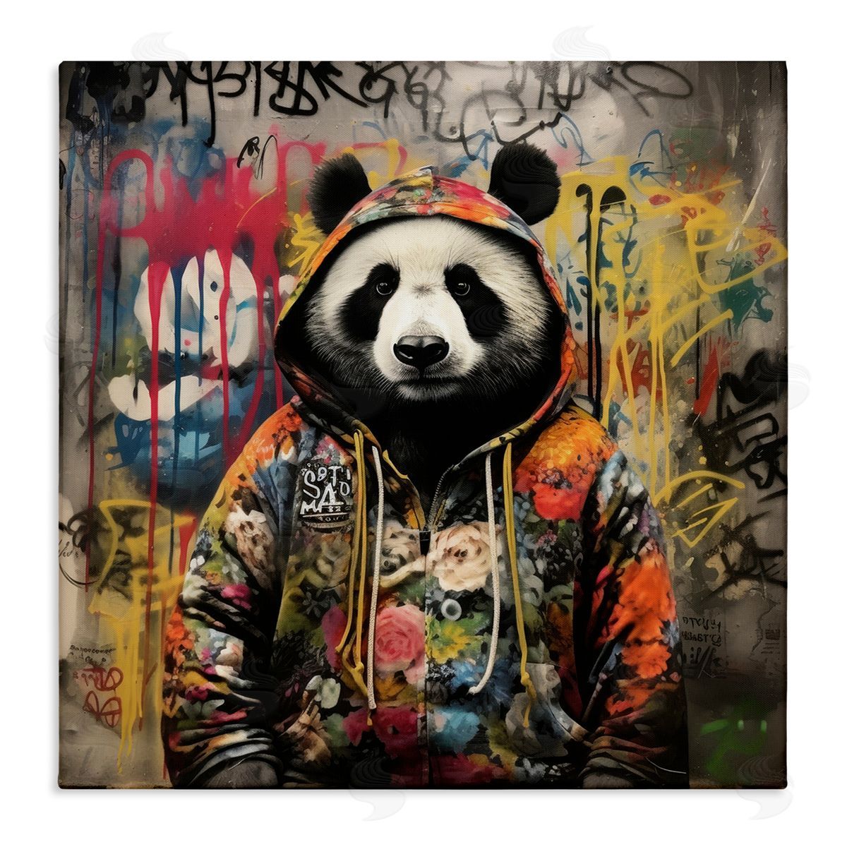 Urban Graffiti Panda Canvas Wall Art, Home Decor by Lazar Studio