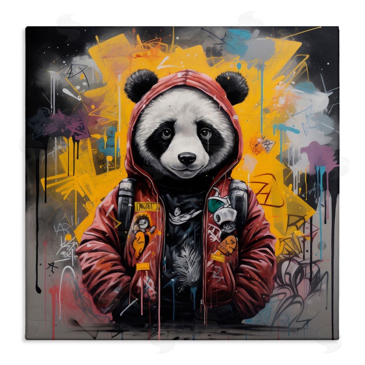 Urban Graffiti Panda Bear Canvas Wall Art, Home Decor by Lazar Studio