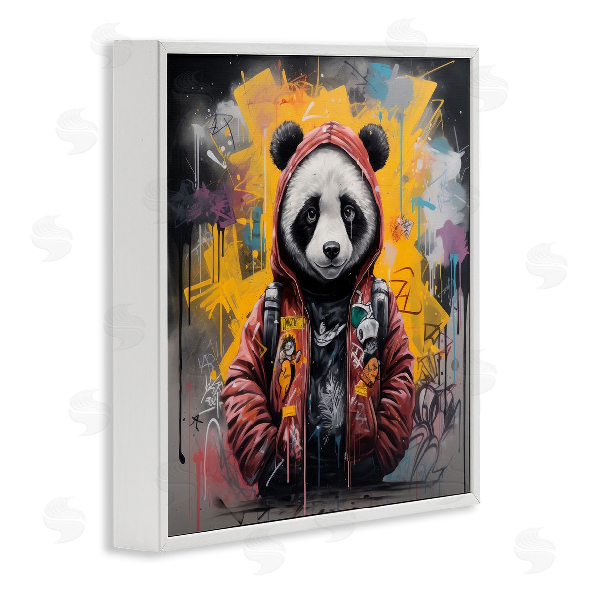 Urban Graffiti Panda Bear White Frame Print Wall Art, Home Decor by Lazar Studio