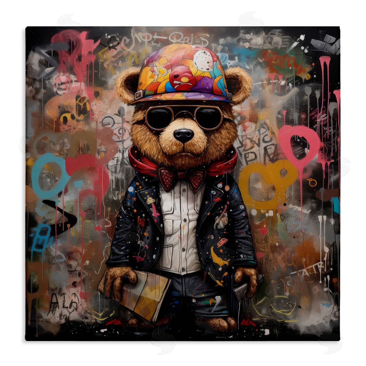 Urban Graffiti Bear Canvas Wall Art, Home Decor by Lazar Studio