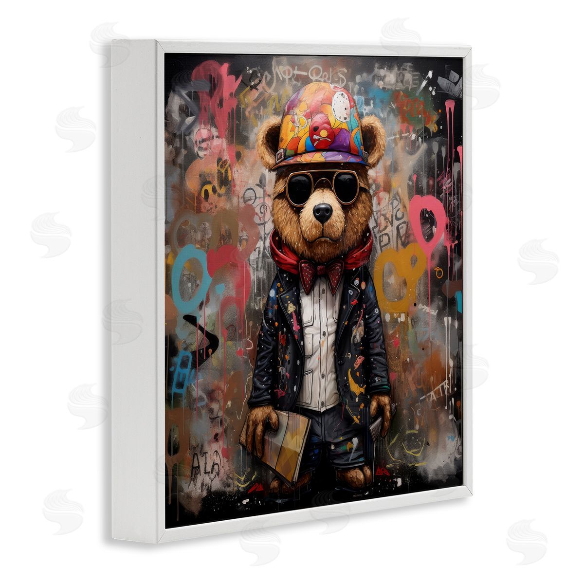 Urban Graffiti Bear White Frame Print Wall Art, Home Decor by Lazar Studio