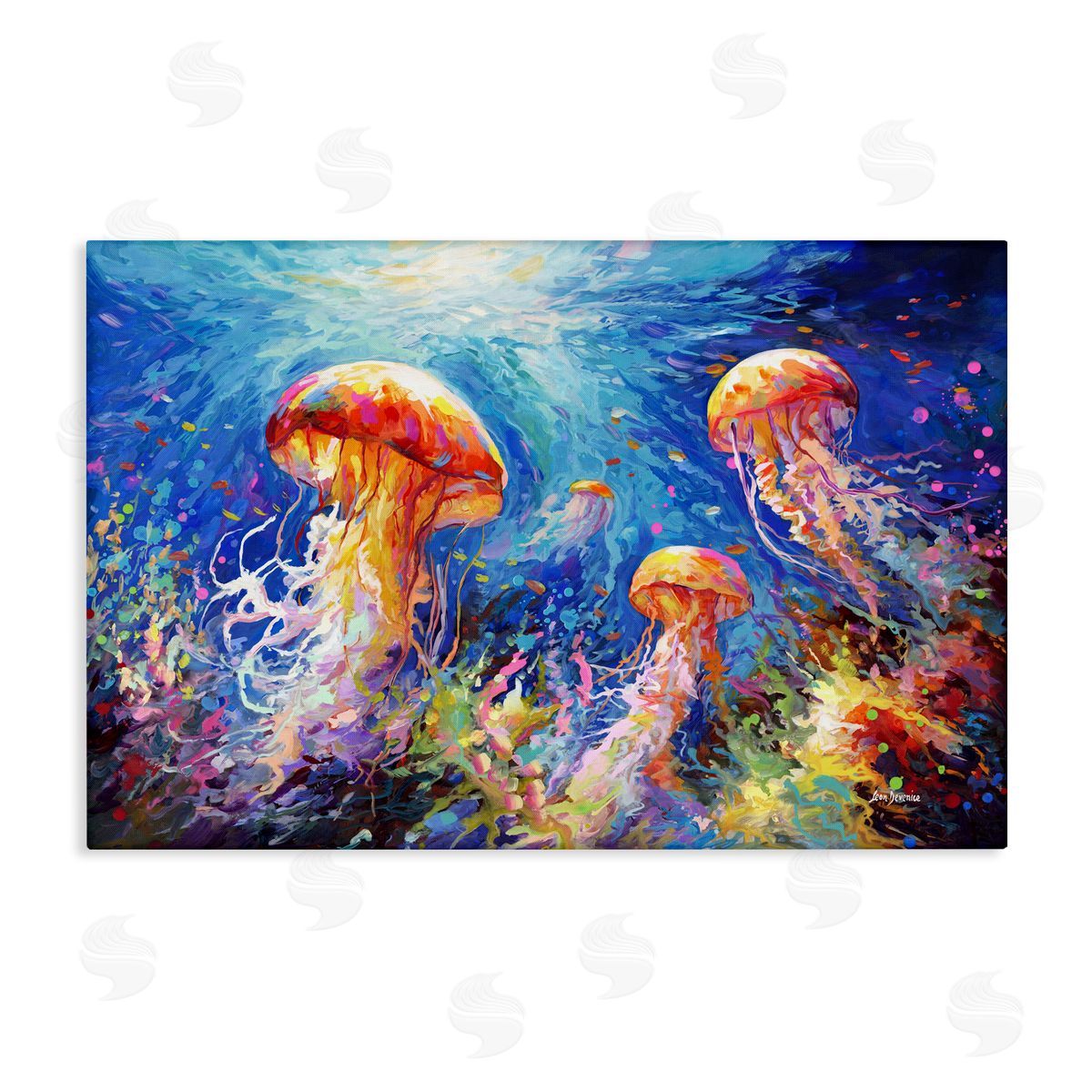 Jellyfish Serenade Underwater Canvas Wall Art, Home Decor by Leon Devenice
