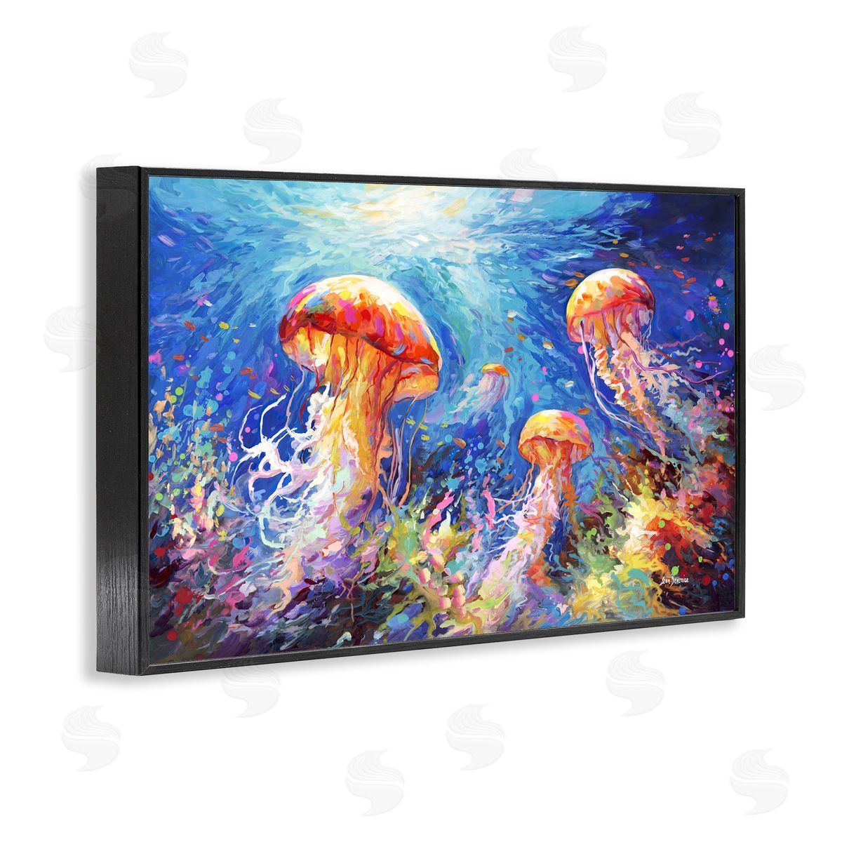 Jellyfish Serenade Underwater Black Frame Print Wall Art, Home Decor by Leon Devenice