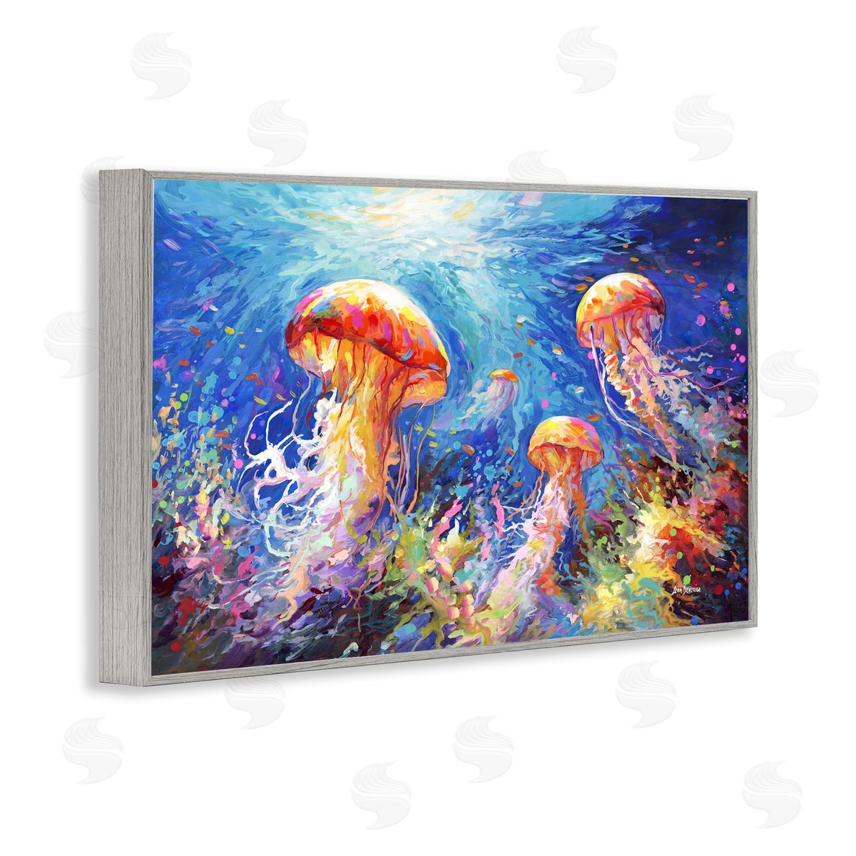 Jellyfish Serenade Underwater Grey Frame Print Wall Art, Home Decor by Leon Devenice